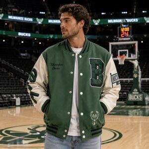 ULTRA GAME NBA Men's‎ New Green Oficial Jacket LARGE Snap Front Milwaukee Bucks